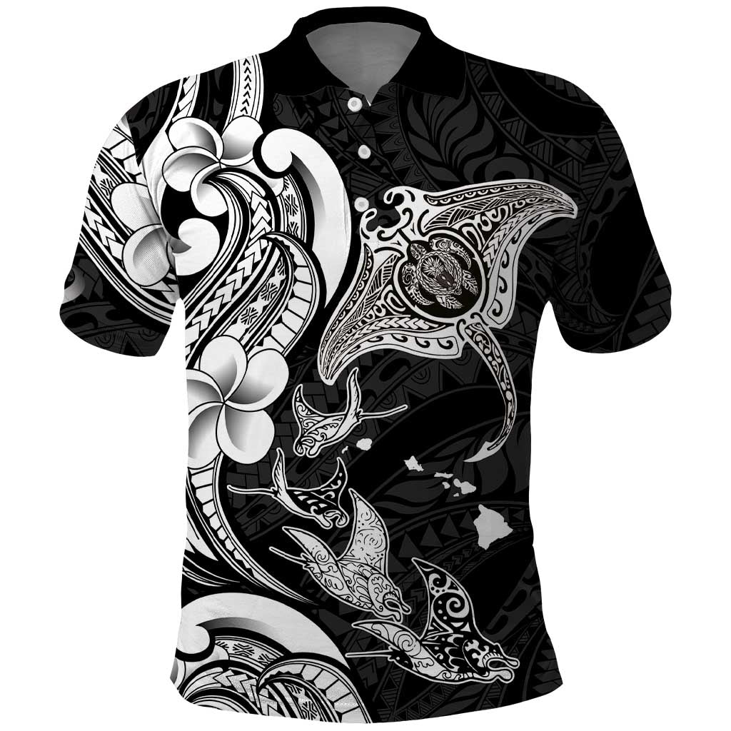 Hawaiian Manta Rays Polo Shirt Tribal Hibiscus Polynesian Tattoos Black Color LT03 Black - Polynesian Pride