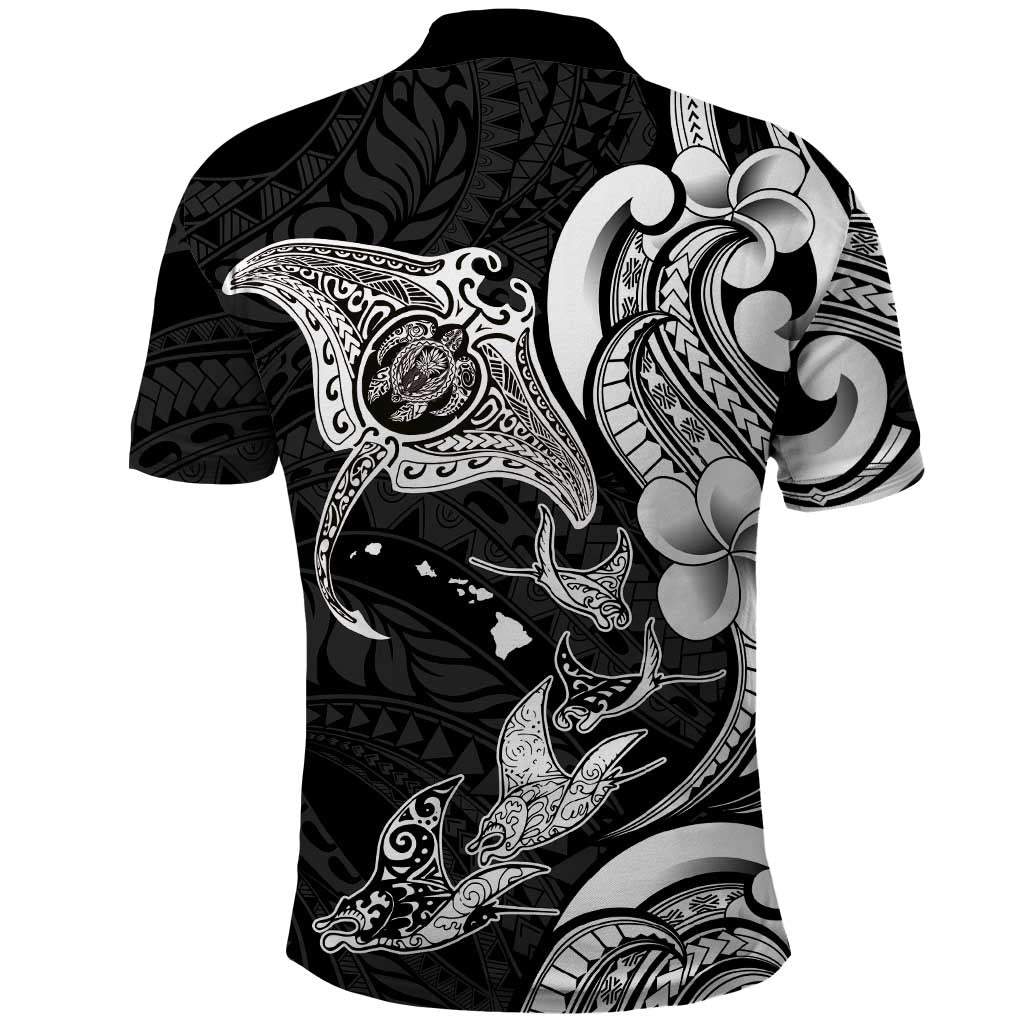 Hawaiian Manta Rays Polo Shirt Tribal Hibiscus Polynesian Tattoos Black Color LT03 - Polynesian Pride