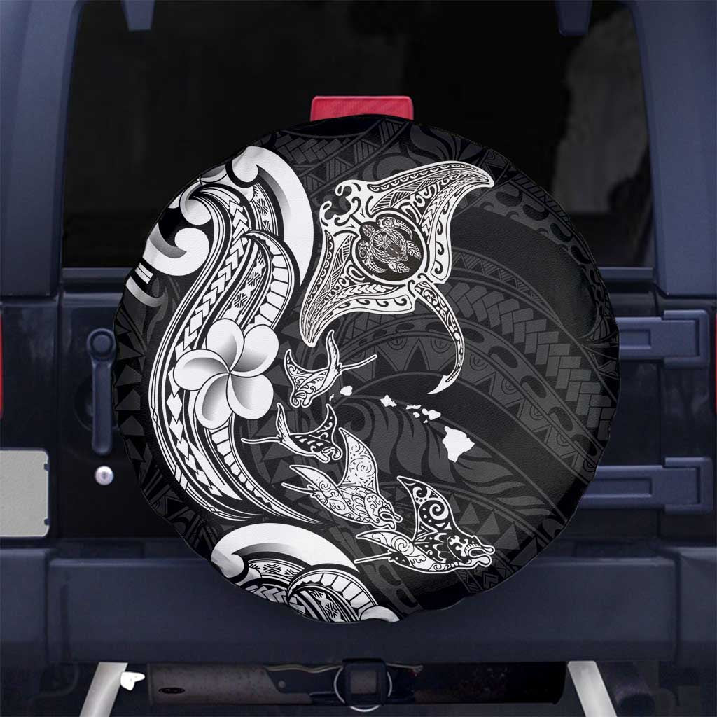 Hawaiian Manta Rays Spare Tire Cover Tribal Hibiscus Polynesian Tattoos Black Color LT03 No hole Black - Polynesian Pride