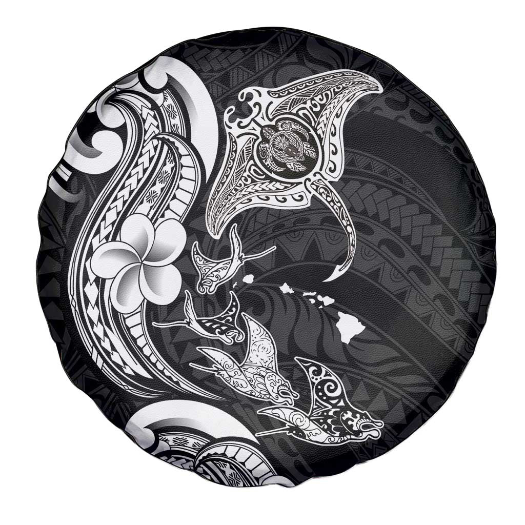 Hawaiian Manta Rays Spare Tire Cover Tribal Hibiscus Polynesian Tattoos Black Color LT03 - Polynesian Pride