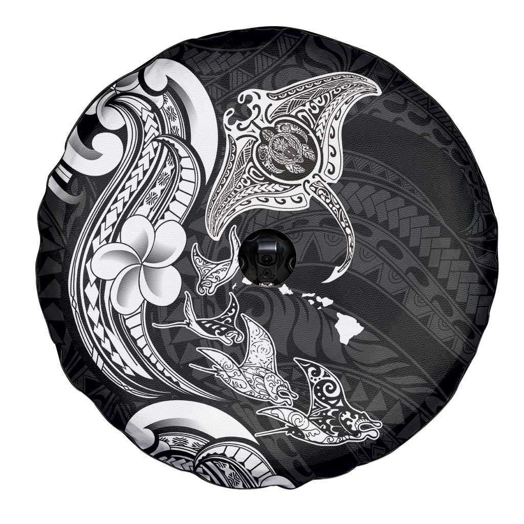 Hawaiian Manta Rays Spare Tire Cover Tribal Hibiscus Polynesian Tattoos Black Color LT03 - Polynesian Pride