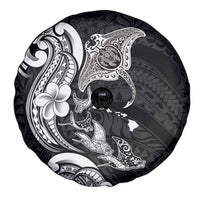 Hawaiian Manta Rays Spare Tire Cover Tribal Hibiscus Polynesian Tattoos Black Color LT03 - Polynesian Pride