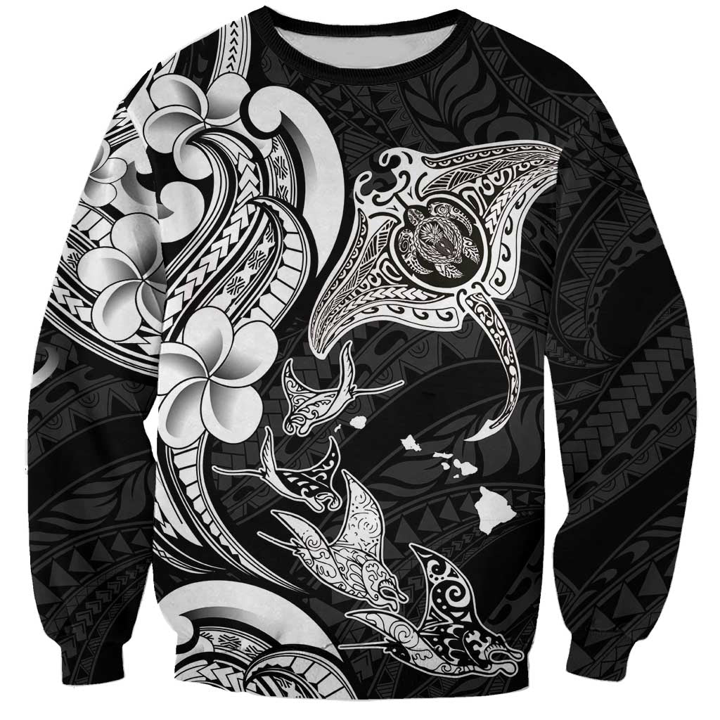 Hawaiian Manta Rays Sweatshirt Tribal Hibiscus Polynesian Tattoos Black Color LT03 Unisex Black - Polynesian Pride