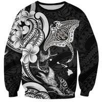 Hawaiian Manta Rays Sweatshirt Tribal Hibiscus Polynesian Tattoos Black Color LT03 Unisex Black - Polynesian Pride