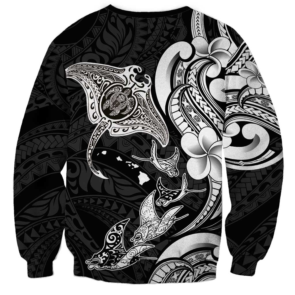 Hawaiian Manta Rays Sweatshirt Tribal Hibiscus Polynesian Tattoos Black Color LT03 - Polynesian Pride