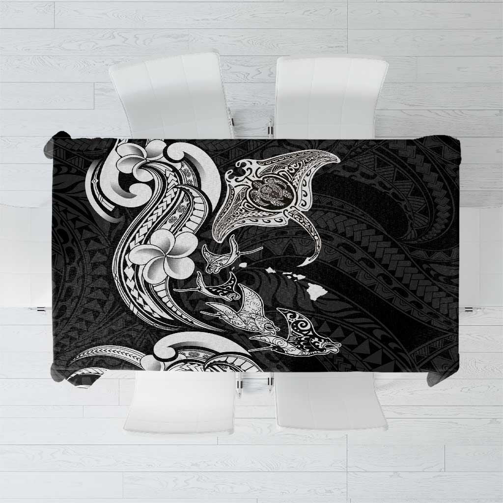 Hawaiian Manta Rays Tablecloth Tribal Hibiscus Polynesian Tattoos Black Color LT03 Black - Polynesian Pride