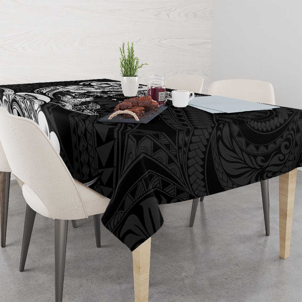 Hawaiian Manta Rays Tablecloth Tribal Hibiscus Polynesian Tattoos Black Color LT03 - Polynesian Pride