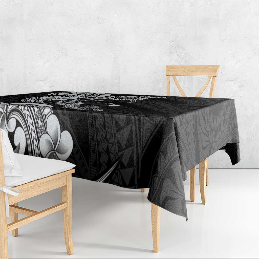 Hawaiian Manta Rays Tablecloth Tribal Hibiscus Polynesian Tattoos Black Color LT03 - Polynesian Pride
