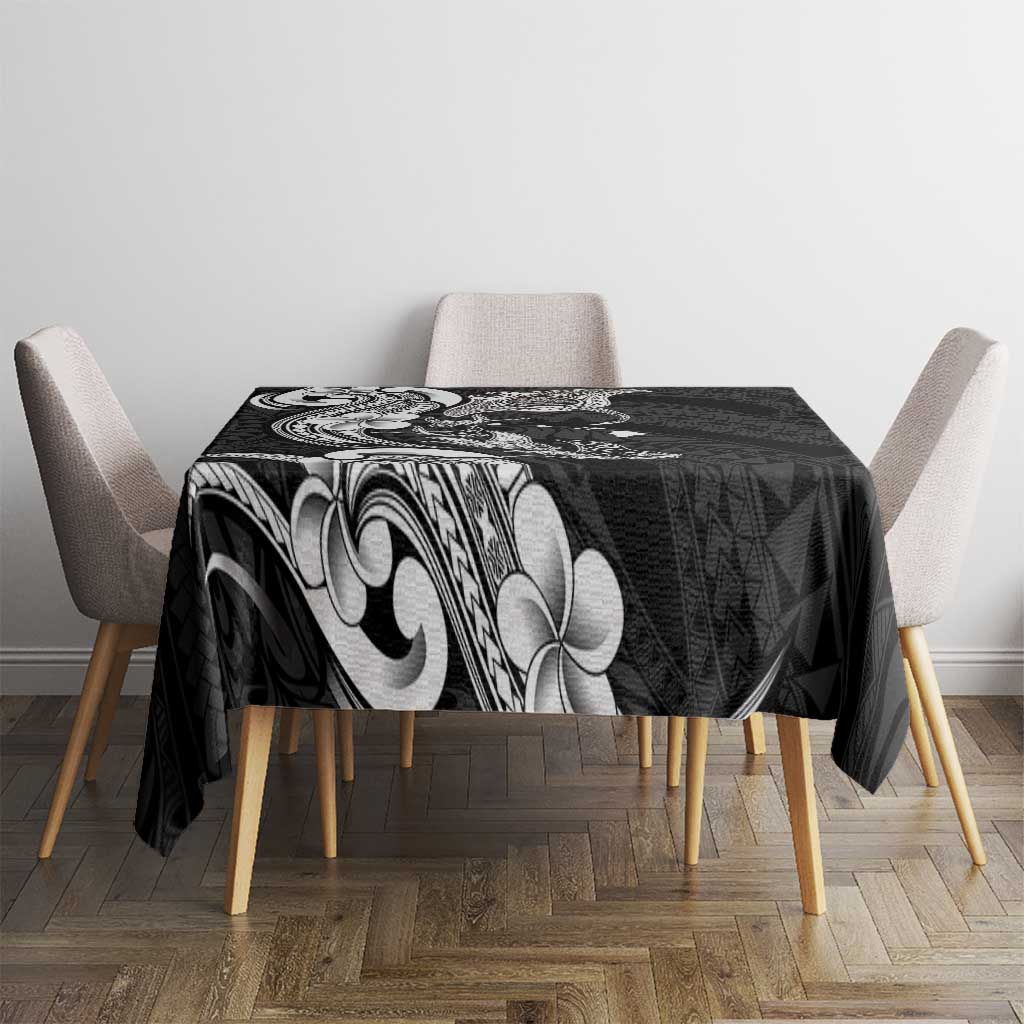Hawaiian Manta Rays Tablecloth Tribal Hibiscus Polynesian Tattoos Black Color LT03 - Polynesian Pride