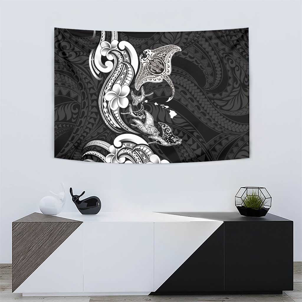 Hawaiian Manta Rays Tapestry Tribal Hibiscus Polynesian Tattoos Black Color LT03 - Polynesian Pride