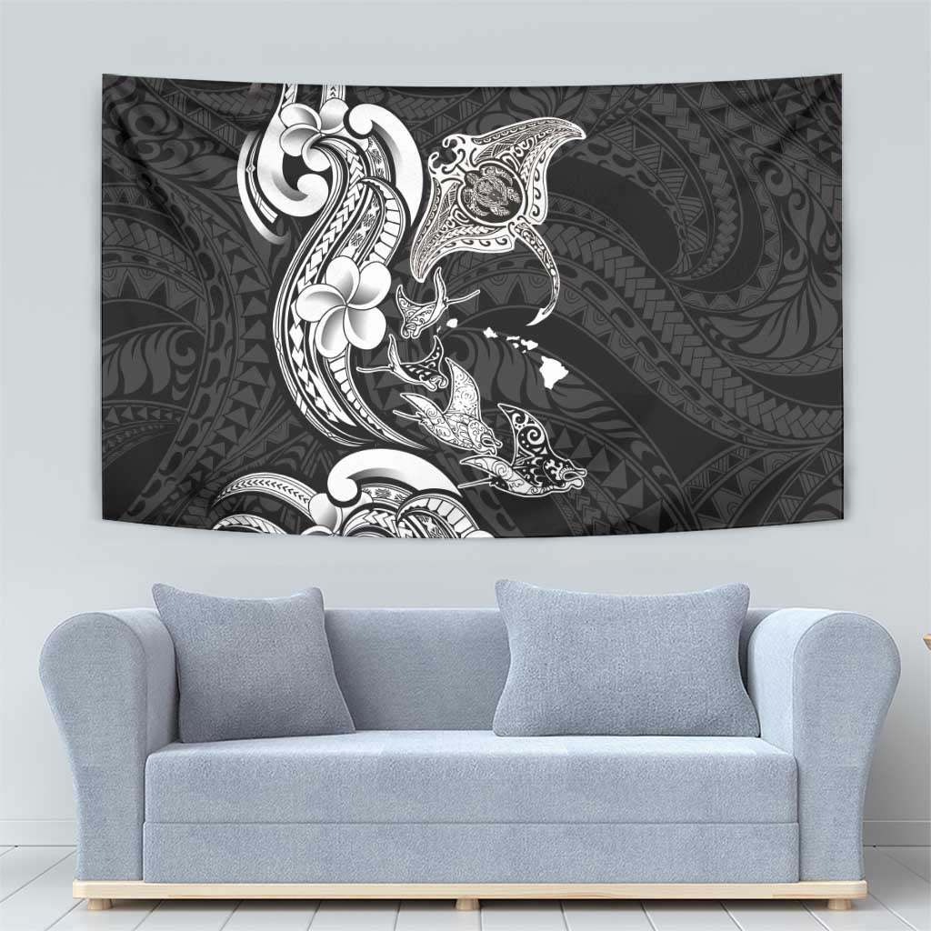 Hawaiian Manta Rays Tapestry Tribal Hibiscus Polynesian Tattoos Black Color LT03 - Polynesian Pride