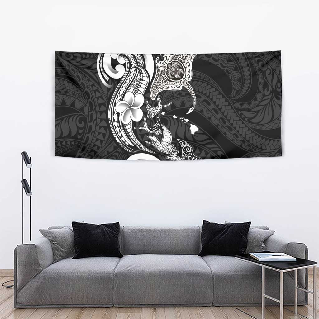 Hawaiian Manta Rays Tapestry Tribal Hibiscus Polynesian Tattoos Black Color LT03 - Polynesian Pride