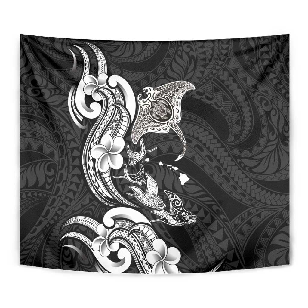 Hawaiian Manta Rays Tapestry Tribal Hibiscus Polynesian Tattoos Black Color LT03 - Polynesian Pride