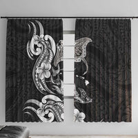 Hawaiian Manta Rays Window Curtain Tribal Hibiscus Polynesian Tattoos Black Color LT03 With Hooks Black - Polynesian Pride