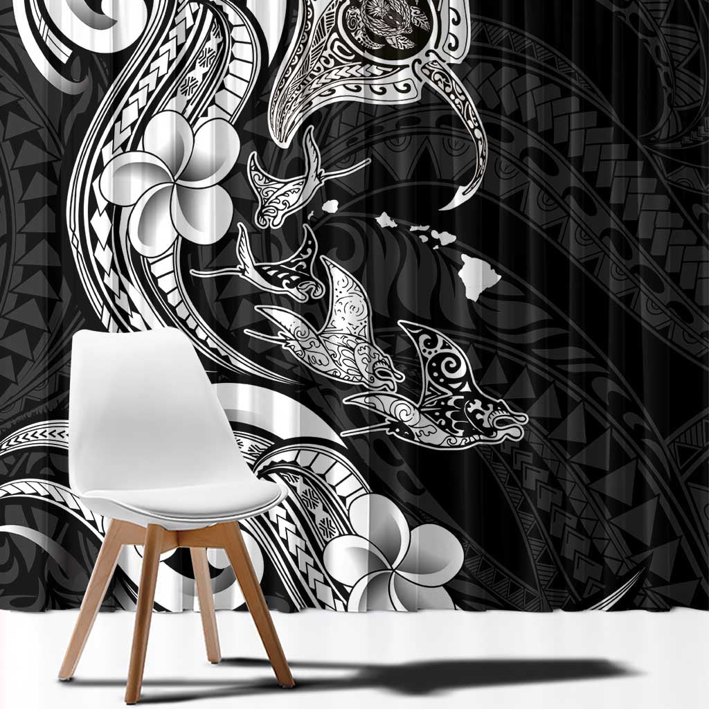 Hawaiian Manta Rays Window Curtain Tribal Hibiscus Polynesian Tattoos Black Color LT03 - Polynesian Pride