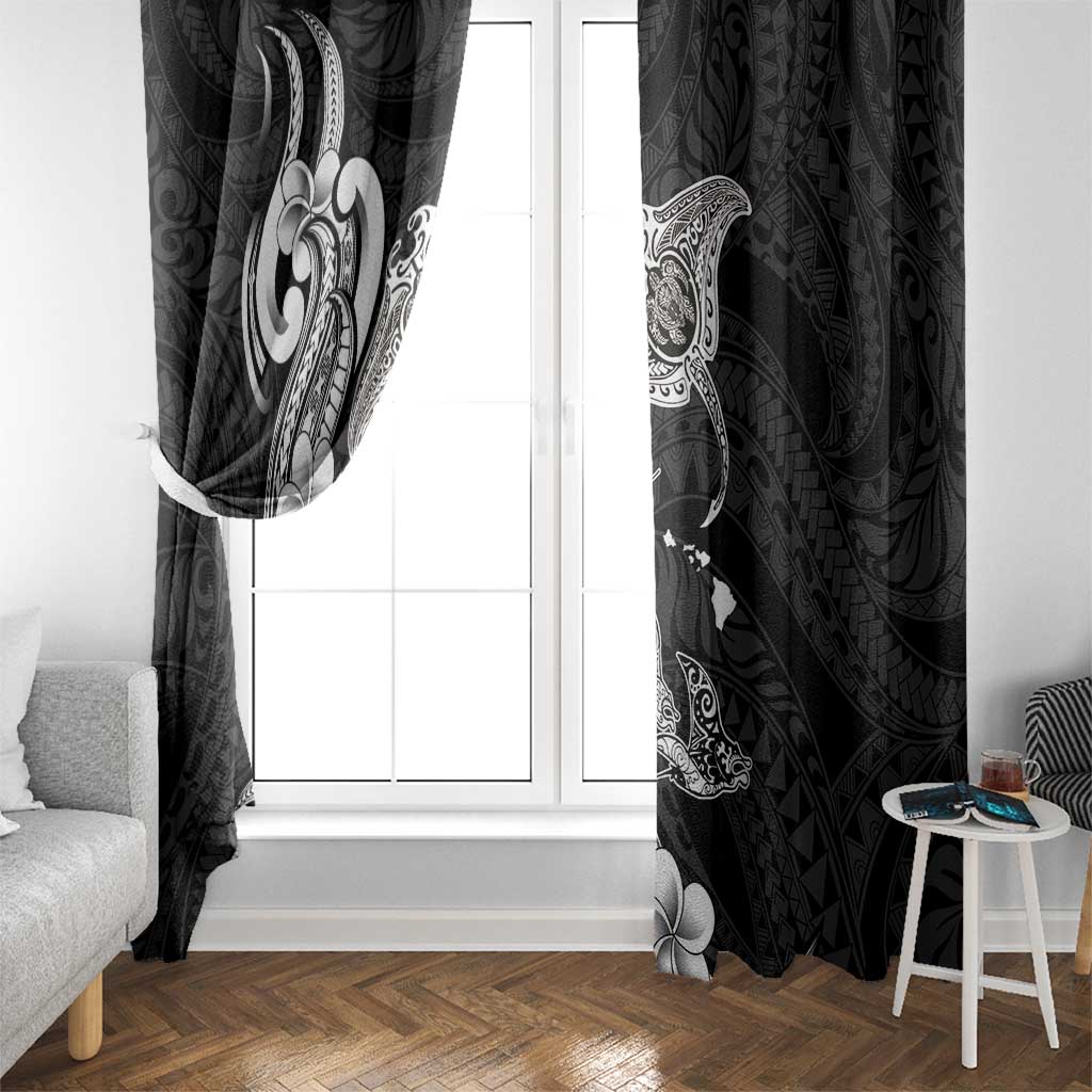 Hawaiian Manta Rays Window Curtain Tribal Hibiscus Polynesian Tattoos Black Color LT03 - Polynesian Pride