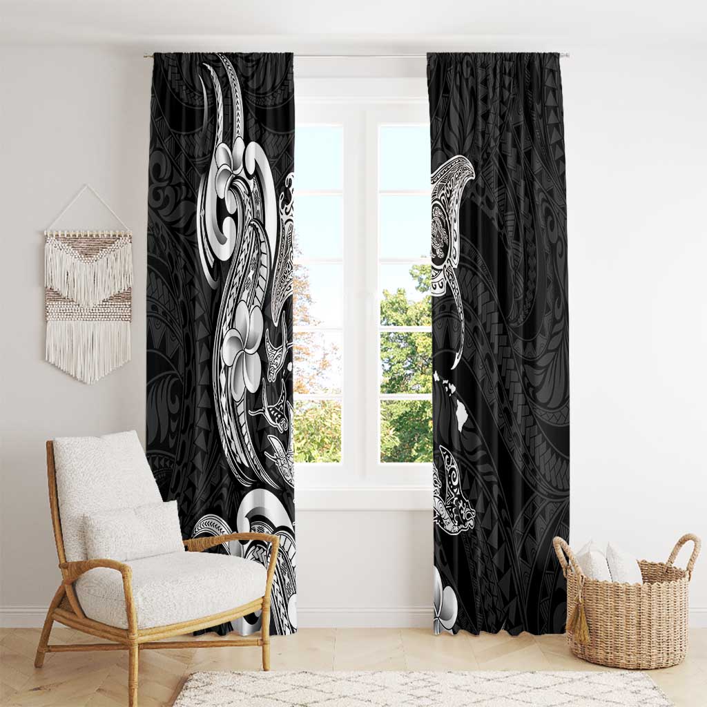 Hawaiian Manta Rays Window Curtain Tribal Hibiscus Polynesian Tattoos Black Color LT03 - Polynesian Pride