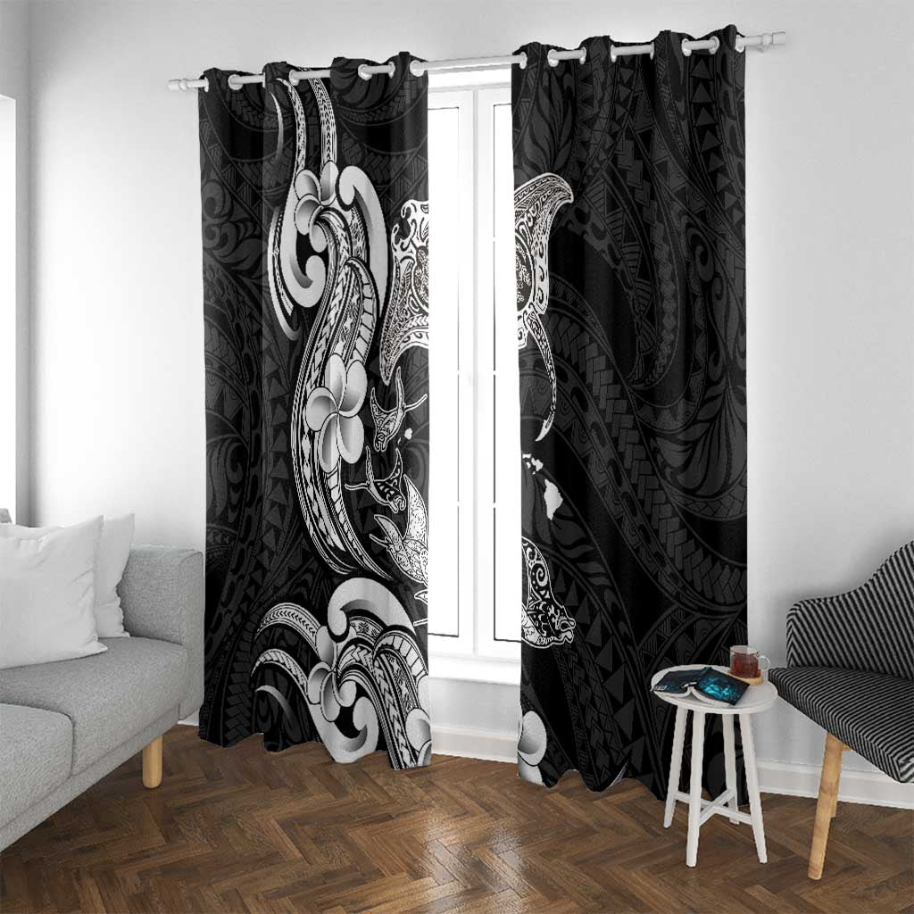 Hawaiian Manta Rays Window Curtain Tribal Hibiscus Polynesian Tattoos Black Color LT03 With Grommets Black - Polynesian Pride