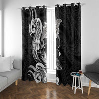 Hawaiian Manta Rays Window Curtain Tribal Hibiscus Polynesian Tattoos Black Color LT03 With Grommets Black - Polynesian Pride