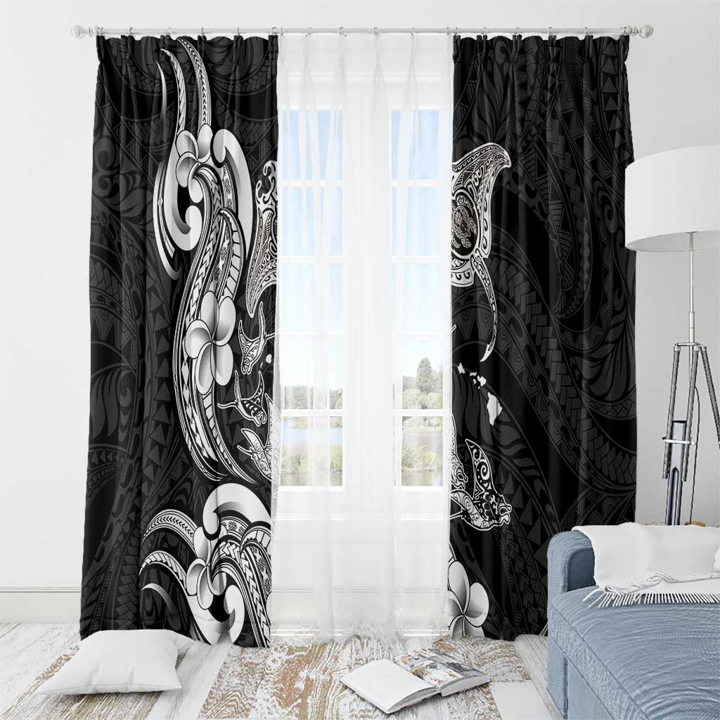 Hawaiian Manta Rays Window Curtain Tribal Hibiscus Polynesian Tattoos Black Color LT03 - Polynesian Pride