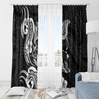 Hawaiian Manta Rays Window Curtain Tribal Hibiscus Polynesian Tattoos Black Color LT03 - Polynesian Pride