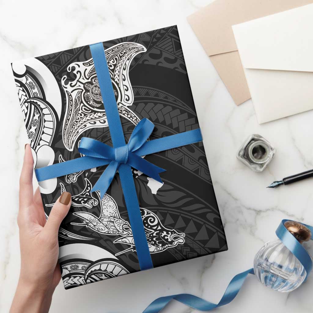 Hawaiian Manta Rays Wrapping Paper Tribal Hibiscus Polynesian Tattoos Black Color LT03 - Polynesian Pride