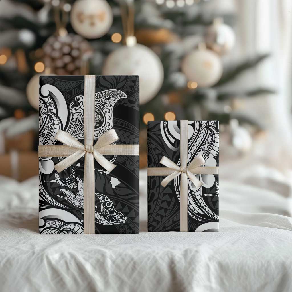 Hawaiian Manta Rays Wrapping Paper Tribal Hibiscus Polynesian Tattoos Black Color LT03 - Polynesian Pride