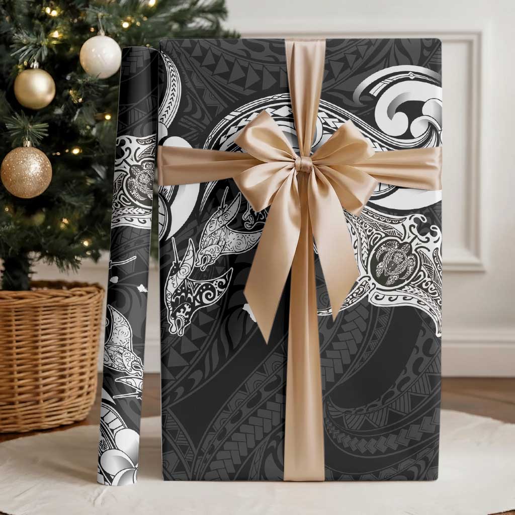 Hawaiian Manta Rays Wrapping Paper Tribal Hibiscus Polynesian Tattoos Black Color LT03 - Polynesian Pride