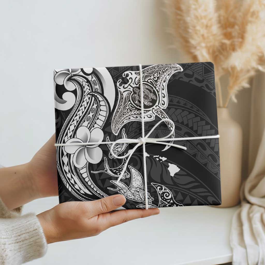Hawaiian Manta Rays Wrapping Paper Tribal Hibiscus Polynesian Tattoos Black Color LT03 - Polynesian Pride