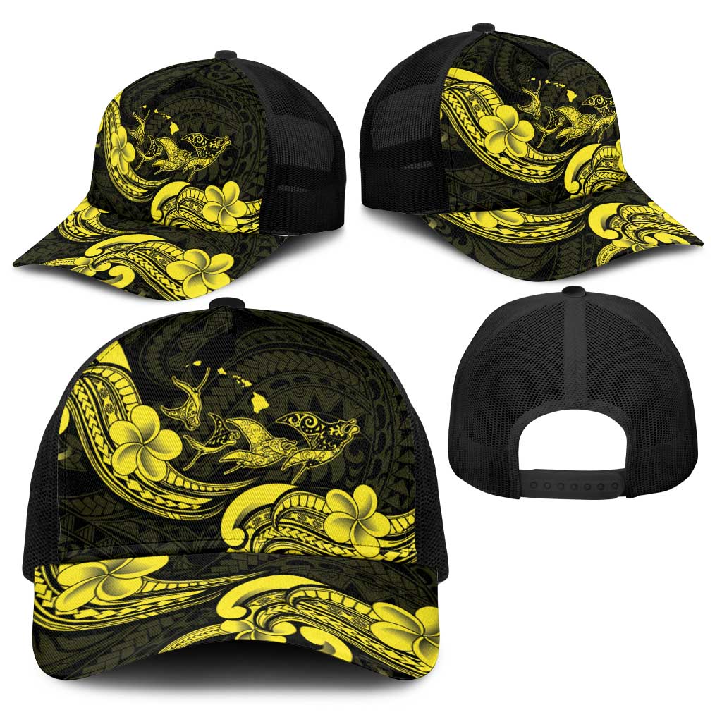 Hawaiian Manta Rays Baseball Net Cap Tribal Hibiscus Polynesian Tattoos Yellow Color LT03 - Polynesian Pride