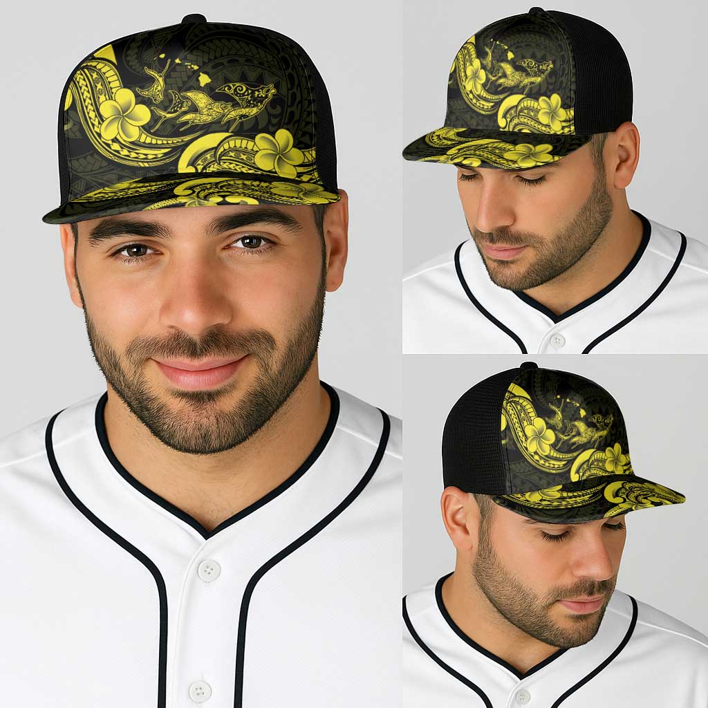Hawaiian Manta Rays Baseball Net Cap Tribal Hibiscus Polynesian Tattoos Yellow Color LT03 - Polynesian Pride