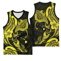Hawaiian Manta Rays Basketball Jersey Tribal Hibiscus Polynesian Tattoos Yellow Color LT03 - Polynesian Pride