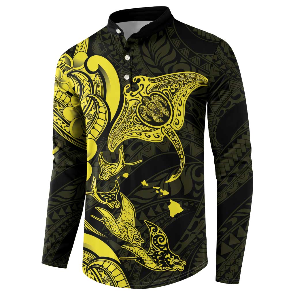 Hawaiian Manta Rays Button Sweatshirt Tribal Hibiscus Polynesian Tattoos Yellow Color LT03 - Polynesian Pride