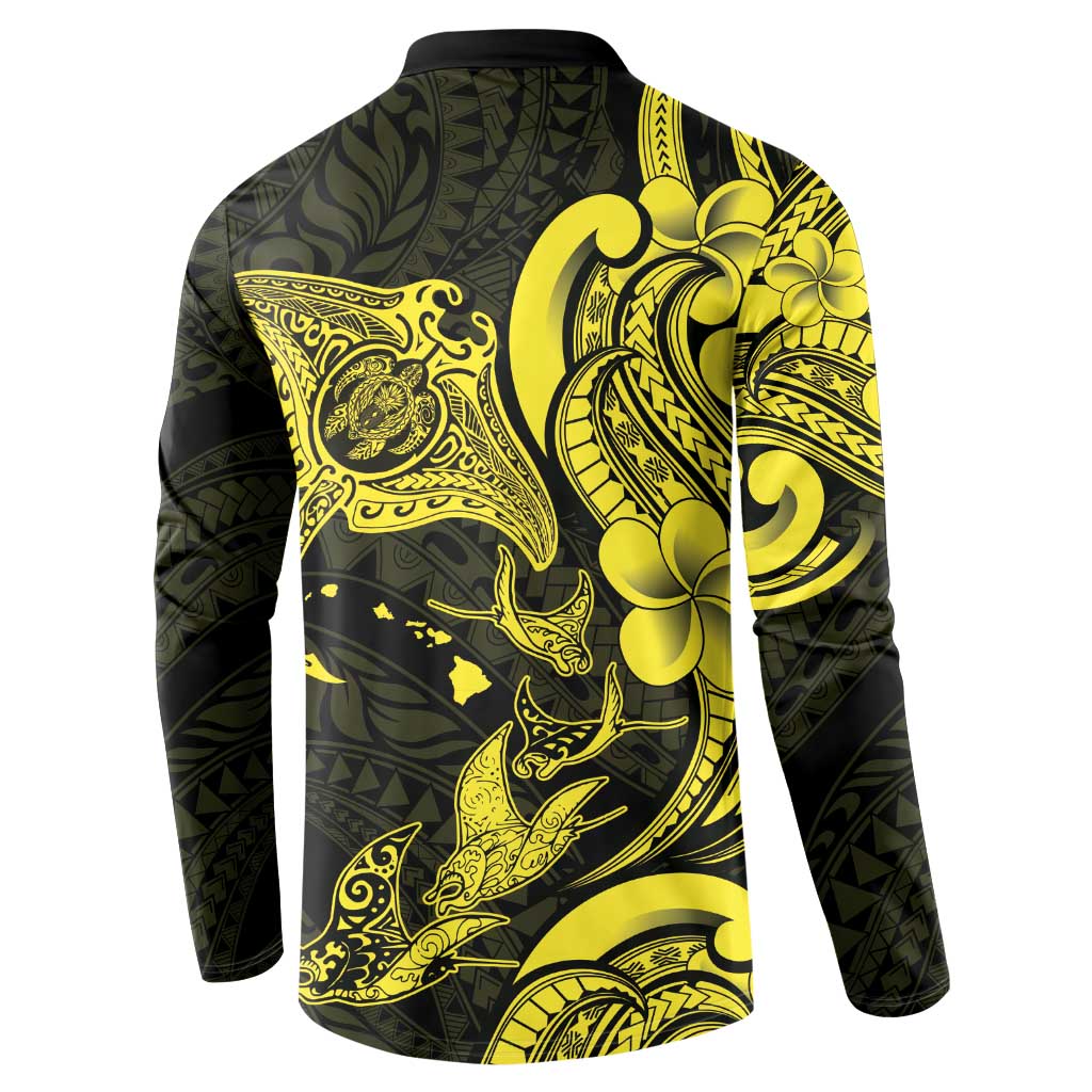 Hawaiian Manta Rays Button Sweatshirt Tribal Hibiscus Polynesian Tattoos Yellow Color LT03 - Polynesian Pride
