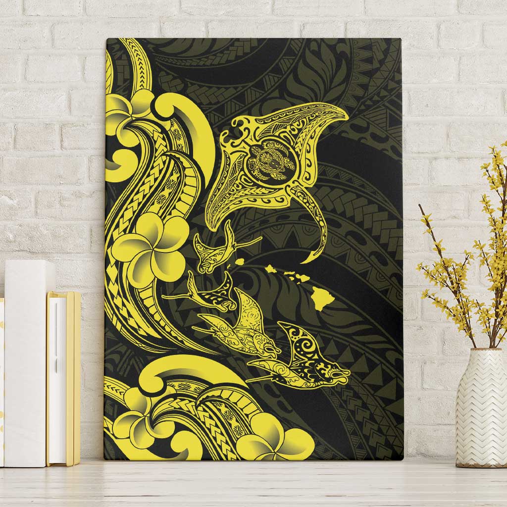 Hawaiian Manta Rays Canvas Wall Art Tribal Hibiscus Polynesian Tattoos Yellow Color LT03 Without Frame Yellow - Polynesian Pride