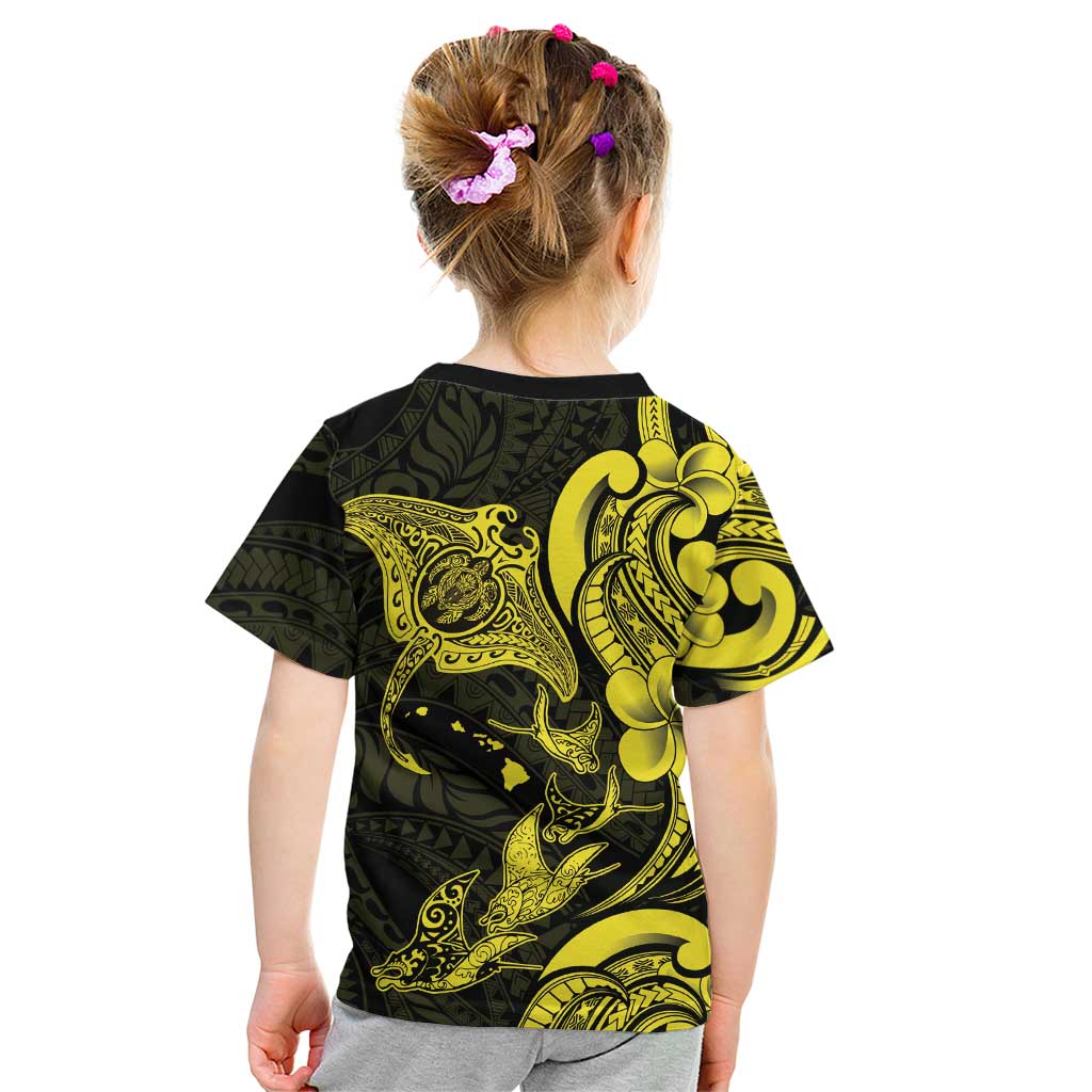 Hawaiian Manta Rays Kid T Shirt Tribal Hibiscus Polynesian Tattoos Yellow Color LT03 - Polynesian Pride