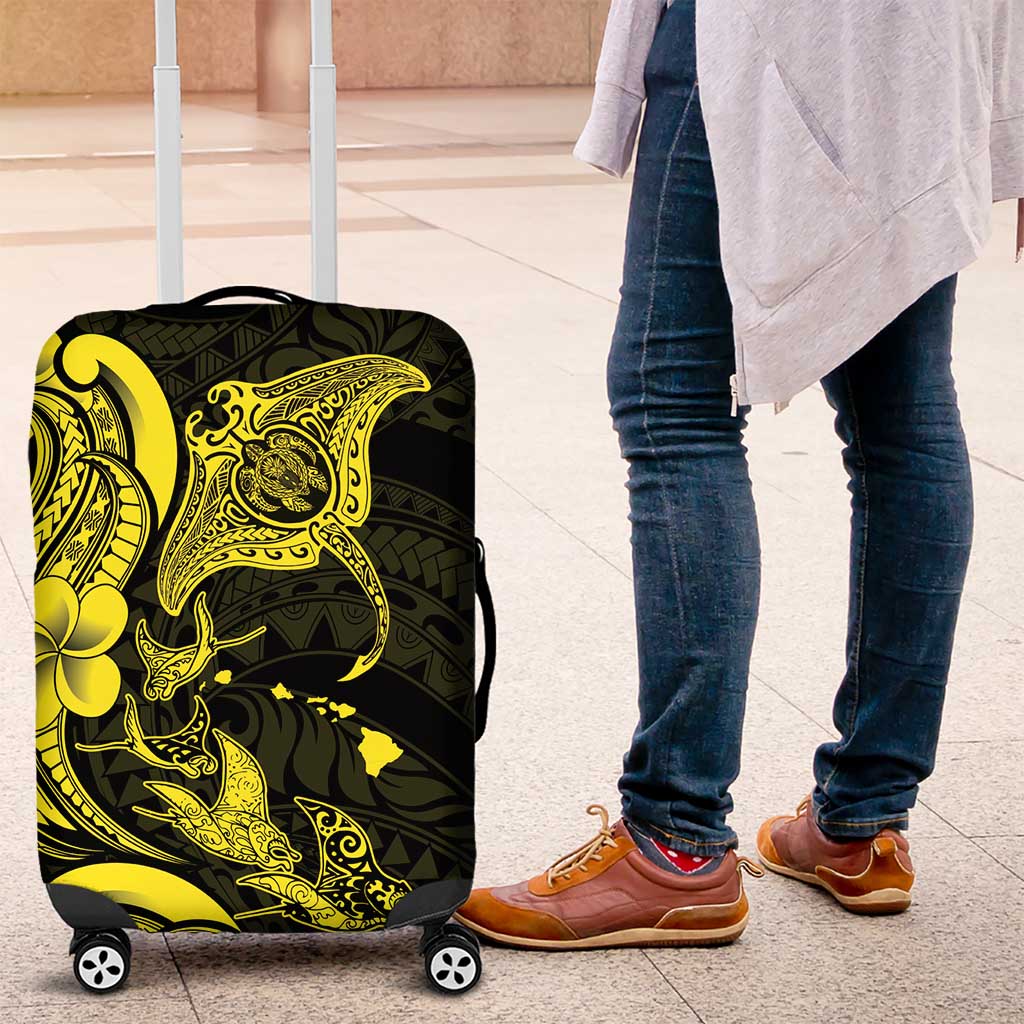 Hawaiian Manta Rays Luggage Cover Tribal Hibiscus Polynesian Tattoos Yellow Color LT03 Yellow - Polynesian Pride