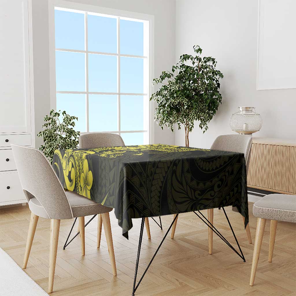 Hawaiian Manta Rays Tablecloth Tribal Hibiscus Polynesian Tattoos Yellow Color LT03 - Polynesian Pride