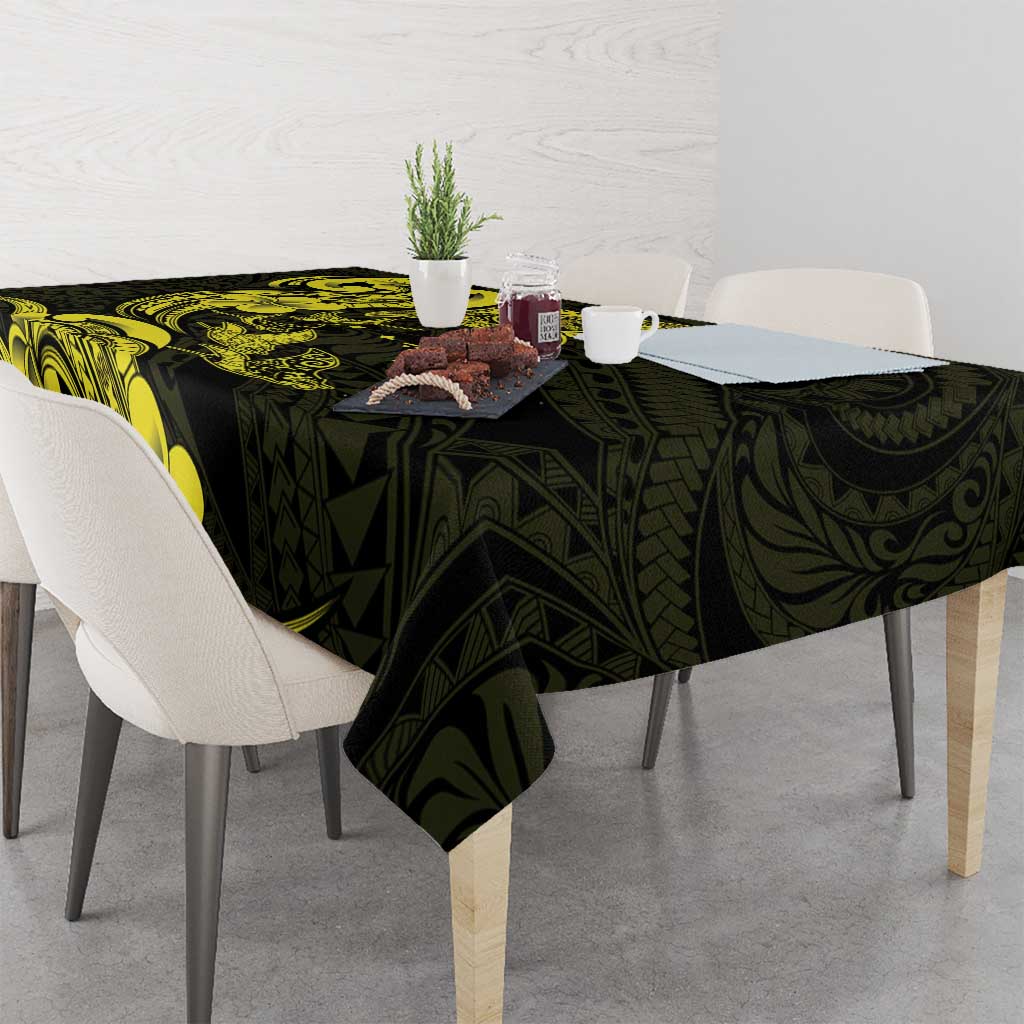 Hawaiian Manta Rays Tablecloth Tribal Hibiscus Polynesian Tattoos Yellow Color LT03 - Polynesian Pride