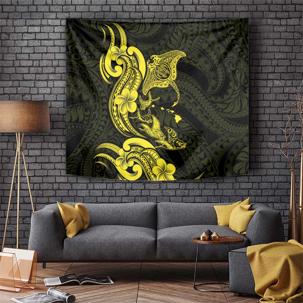 Hawaiian Manta Rays Tapestry Tribal Hibiscus Polynesian Tattoos Yellow Color LT03 Yellow - Polynesian Pride