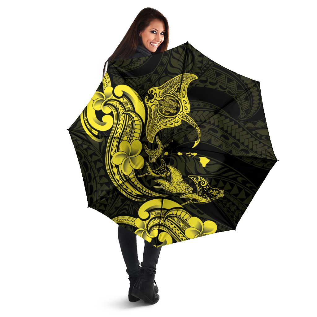 Hawaiian Manta Rays Umbrella Tribal Hibiscus Polynesian Tattoos Yellow Color LT03 - Polynesian Pride