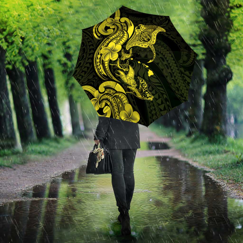 Hawaiian Manta Rays Umbrella Tribal Hibiscus Polynesian Tattoos Yellow Color LT03 - Polynesian Pride