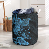 Hawaiian Manta Rays Laundry Basket Tribal Hibiscus Polynesian Tattoos Blue Color LT03 Blue - Polynesian Pride
