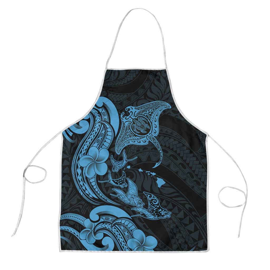 Hawaiian Manta Rays Apron Tribal Hibiscus Polynesian Tattoos Blue Color LT03 Blue - Polynesian Pride