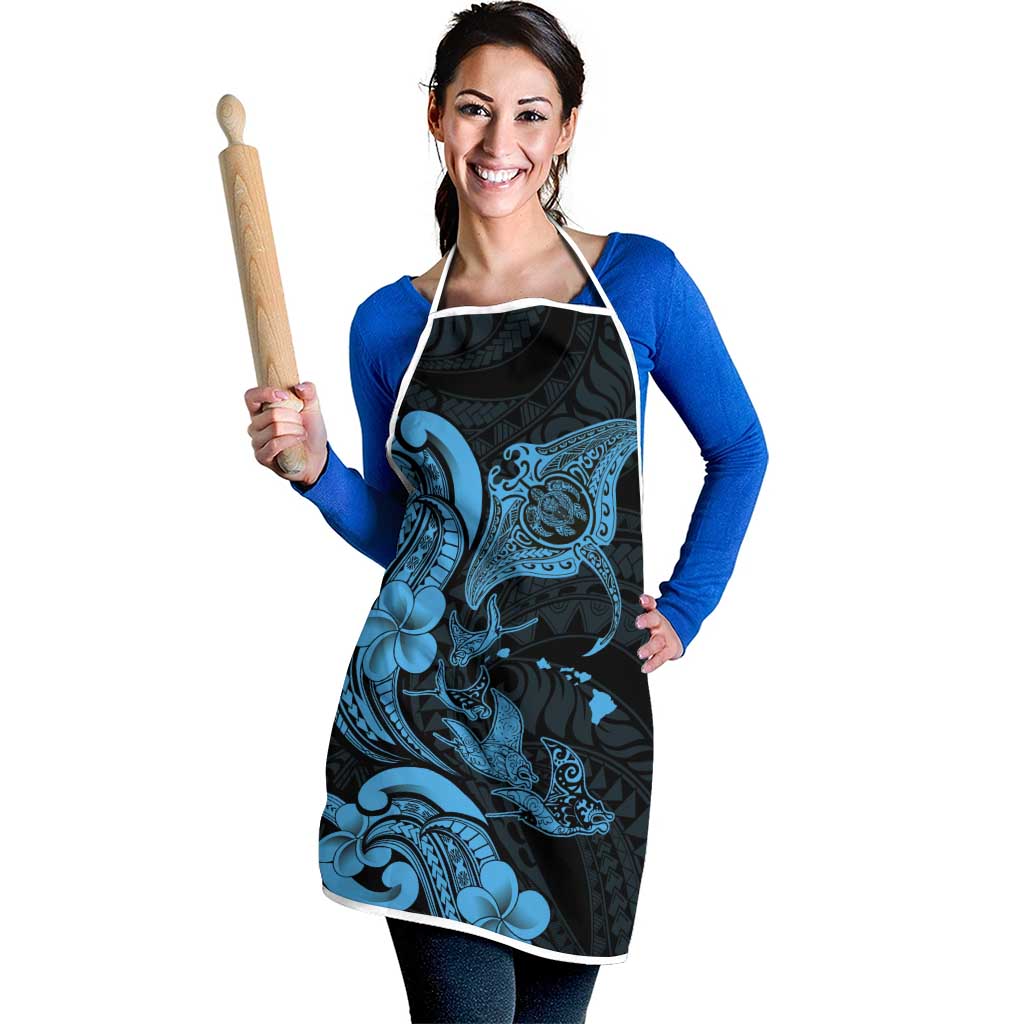 Hawaiian Manta Rays Apron Tribal Hibiscus Polynesian Tattoos Blue Color LT03 - Polynesian Pride