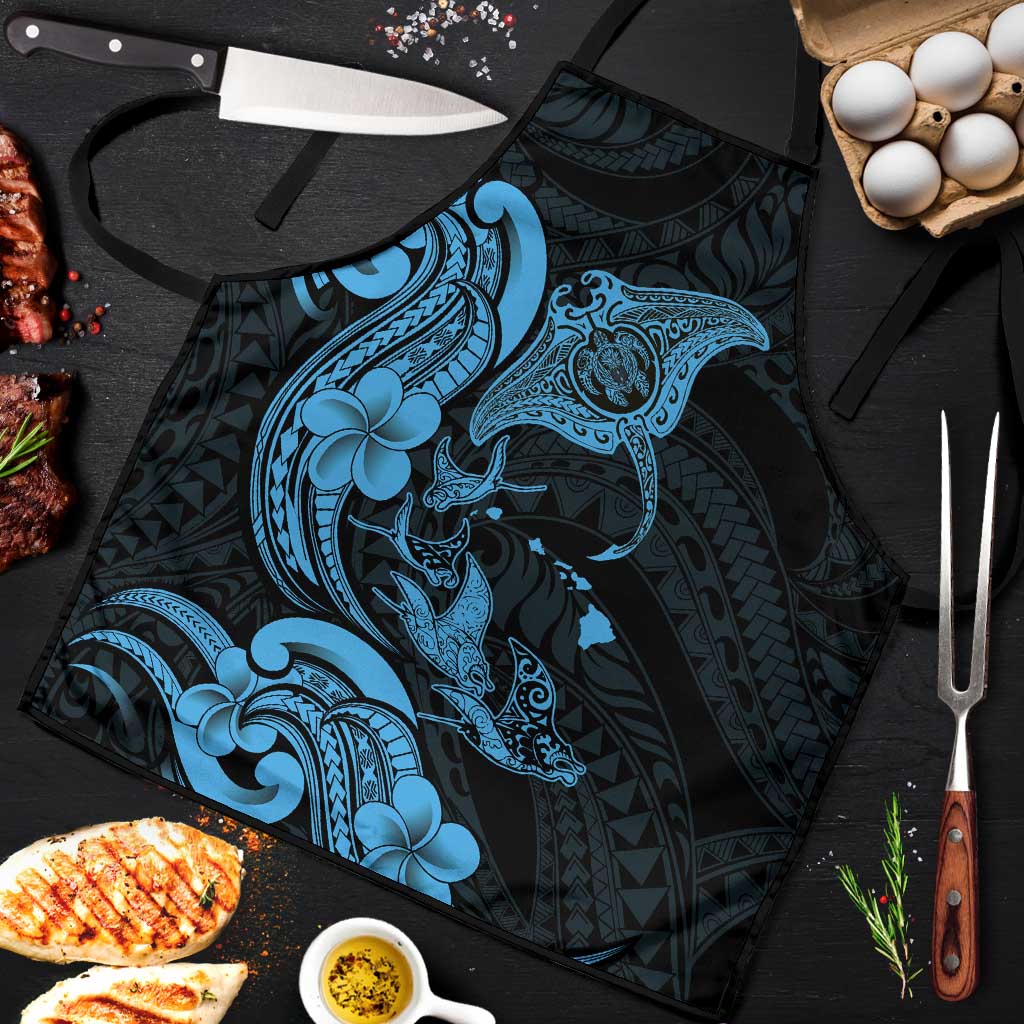 Hawaiian Manta Rays Apron Tribal Hibiscus Polynesian Tattoos Blue Color LT03 Blue - Polynesian Pride