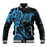 Hawaiian Manta Rays Baseball Jacket Tribal Hibiscus Polynesian Tattoos Blue Color LT03 Unisex Blue - Polynesian Pride