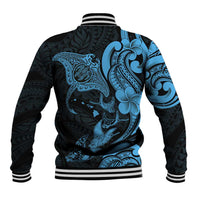 Hawaiian Manta Rays Baseball Jacket Tribal Hibiscus Polynesian Tattoos Blue Color LT03 - Polynesian Pride