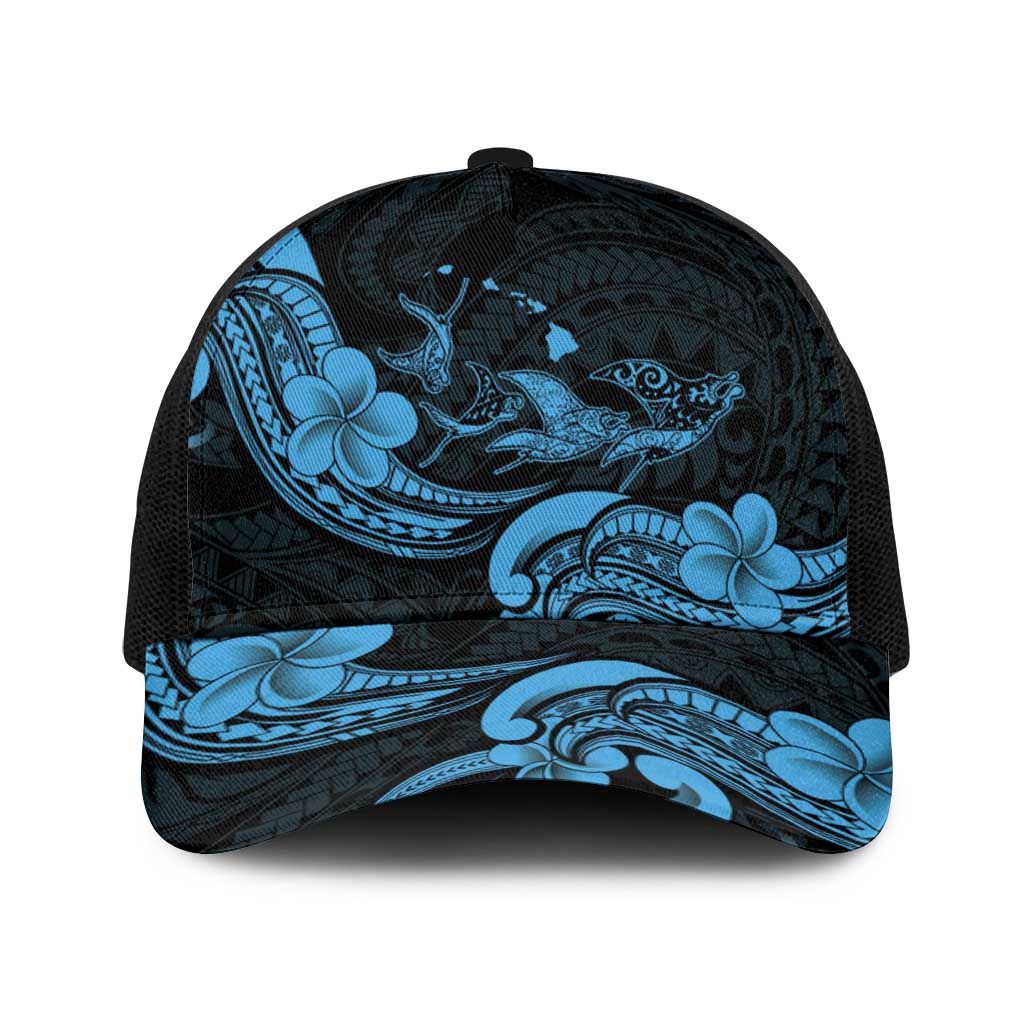 Hawaiian Manta Rays Baseball Net Cap Tribal Hibiscus Polynesian Tattoos Blue Color LT03 One Size Black Blue - Polynesian Pride