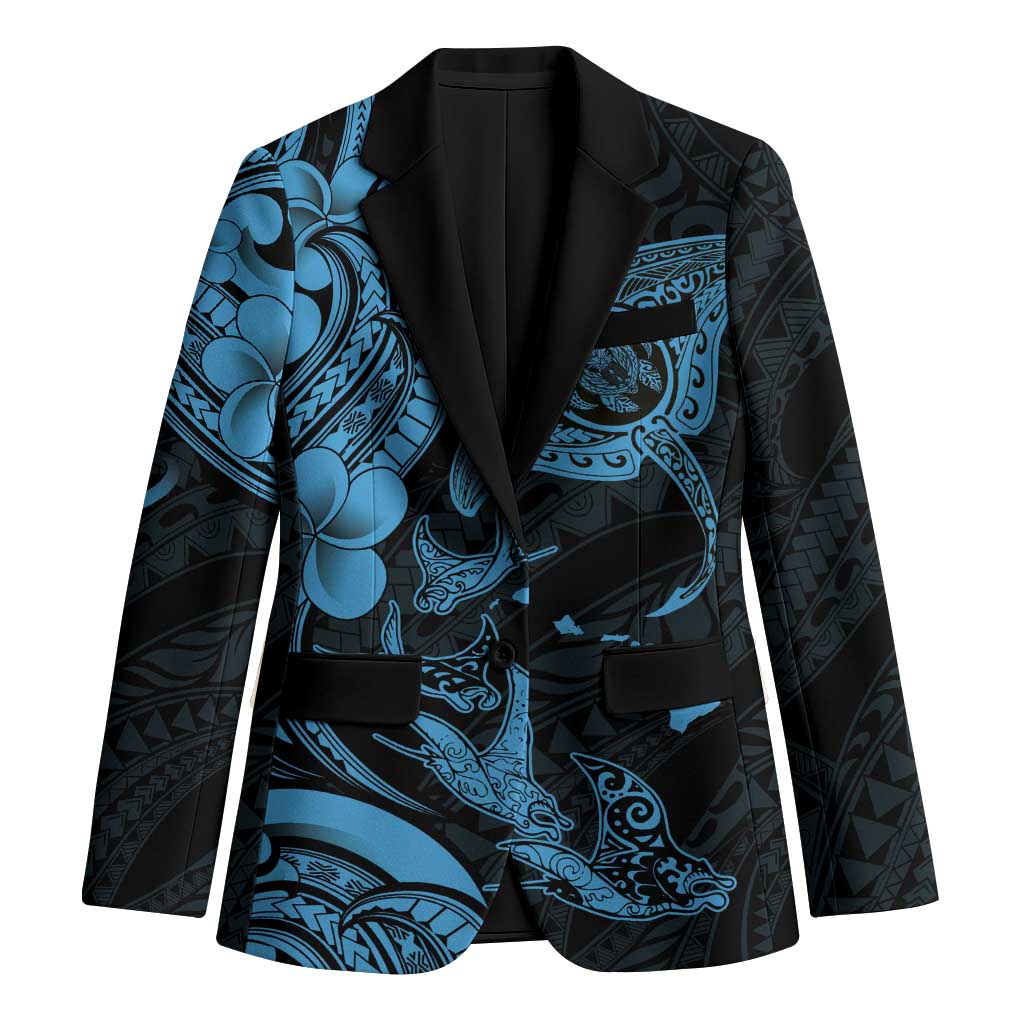 Hawaiian Manta Rays Blazer Tribal Hibiscus Polynesian Tattoos Blue Color LT03 Unisex Blue - Polynesian Pride